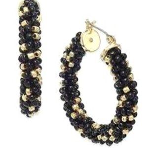 INC Gold-Tone/Black Beaded Medium HoopEarrings